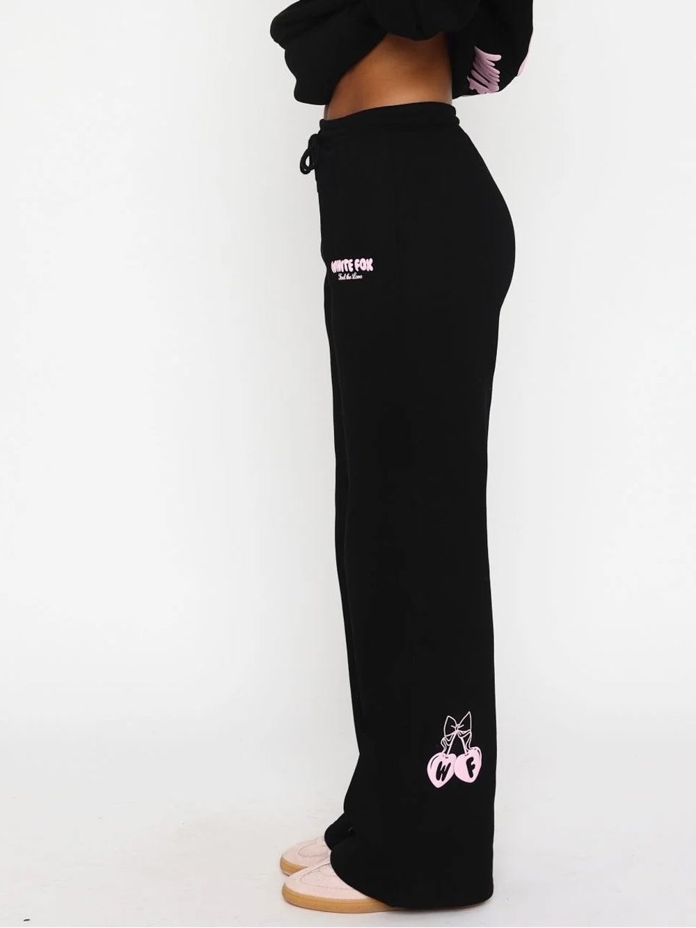 White Fox Black/Pink Wide Leg Sweatpants